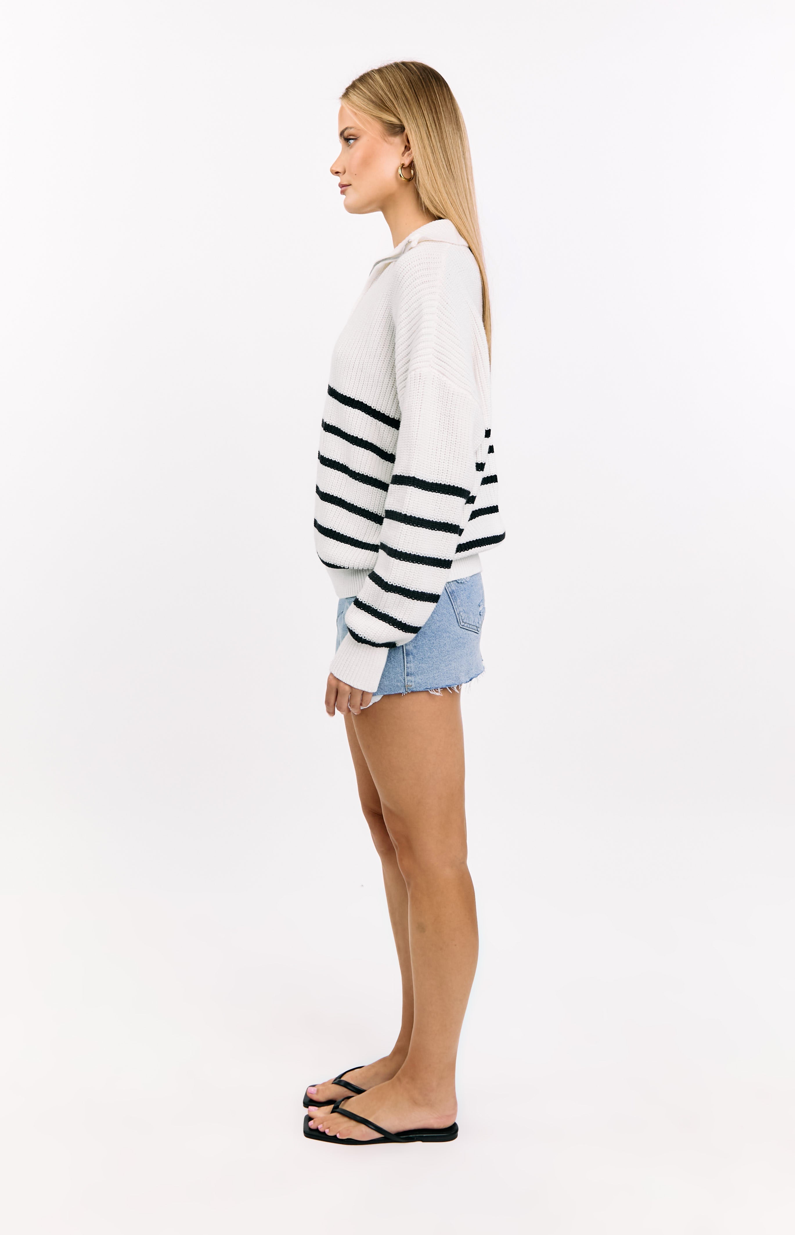 Cream Stripe Quarter Zip Knit Jumper