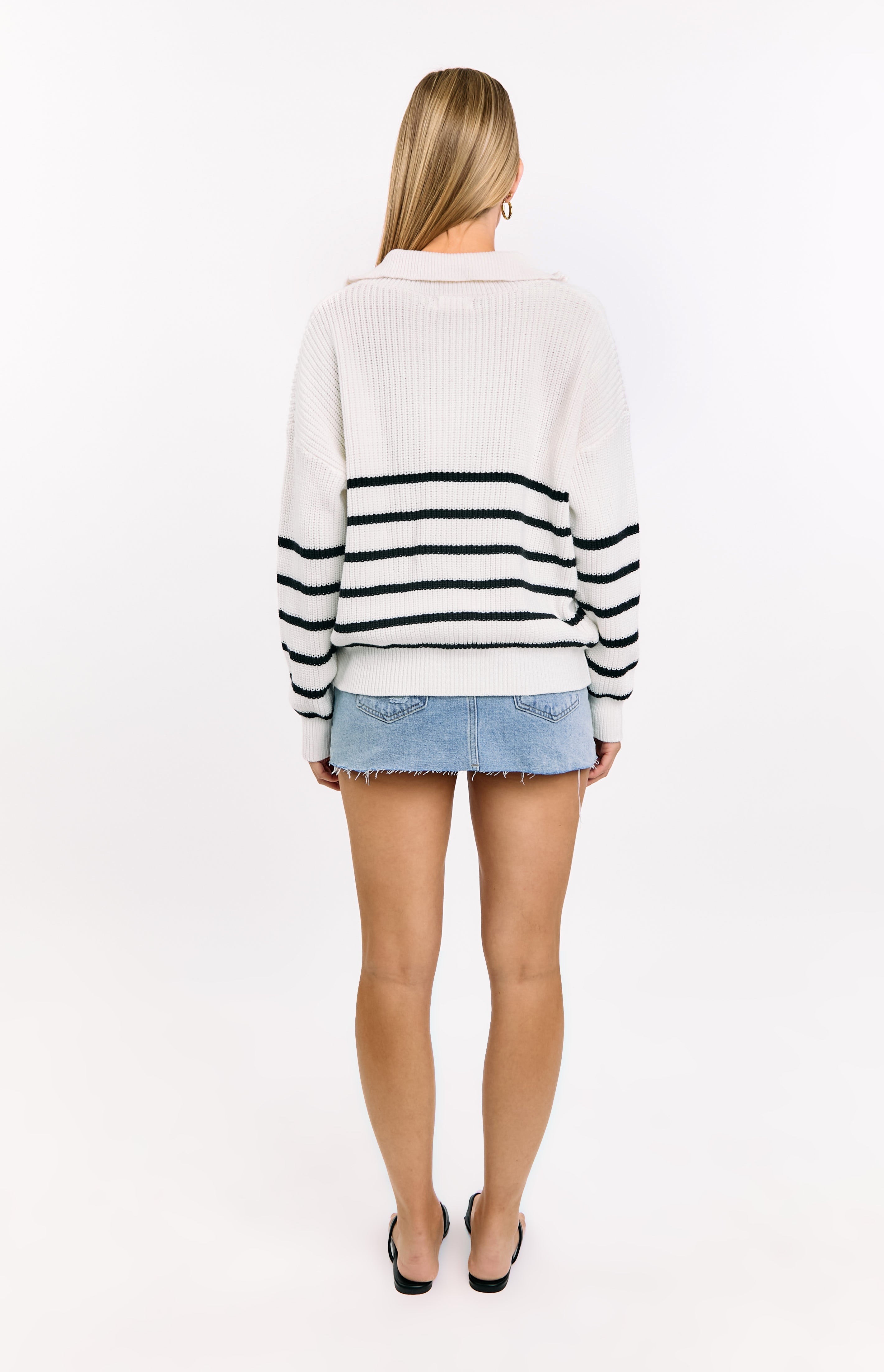 Cream Stripe Quarter Zip Knit Jumper