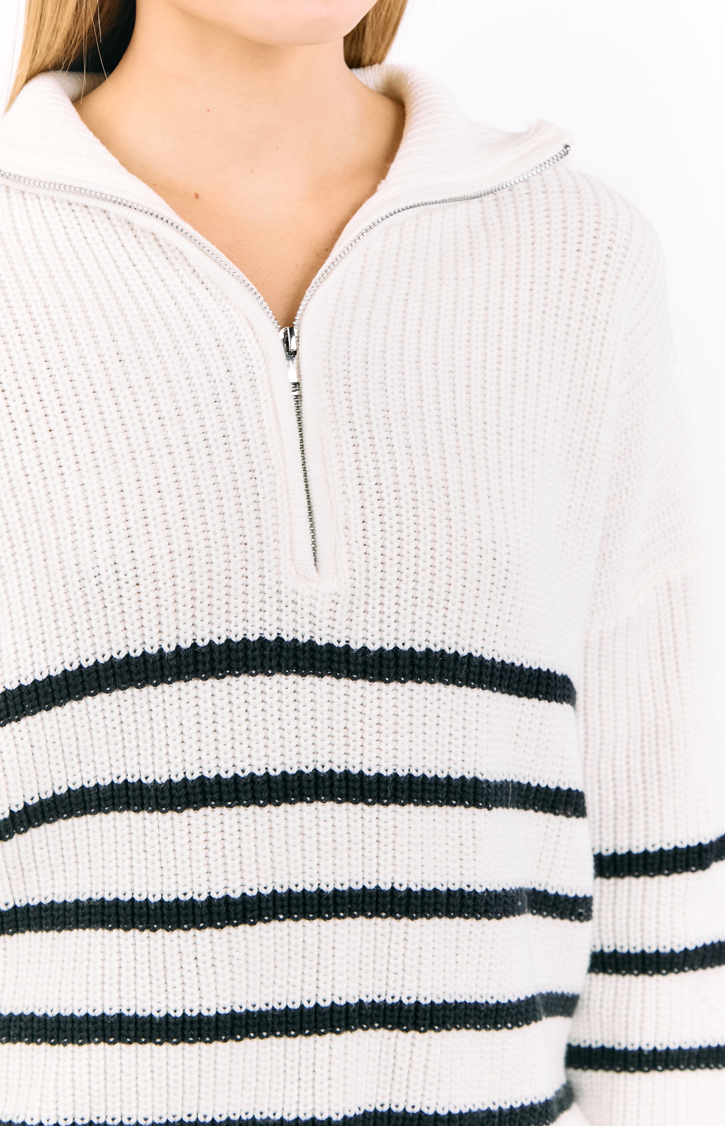 Cream Stripe Quarter Zip Knit Jumper