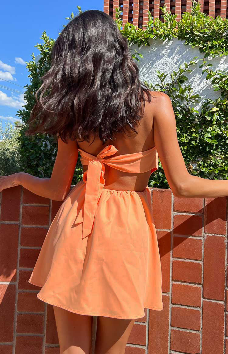 Orange Tie Back Strapless Mini Dress