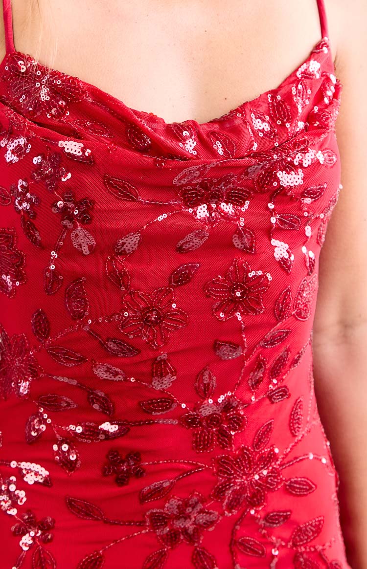 Red Sequin Party Mini Dress
