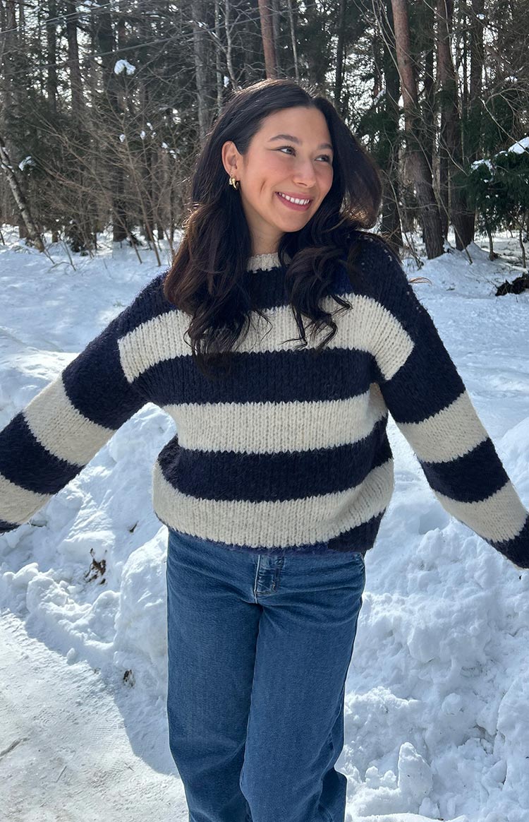 Navy Stripe Knit Jumper