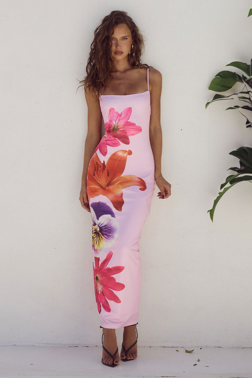 Pink Rose Slim Fit Midi Dress