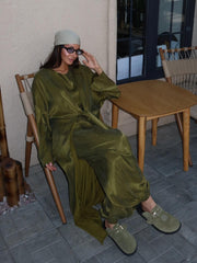 Olive Green Casual Long Sleeves Three-Piece Set