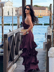 Burgundy Tiered Maxi Slip Dress