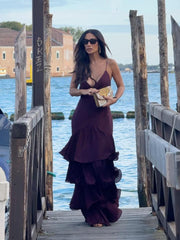 Burgundy Tiered Maxi Slip Dress