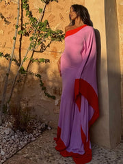 Purple Colorblock One Shoulder Maxi Dress