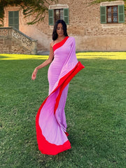 One Shoulder Color Block Maxi Dress