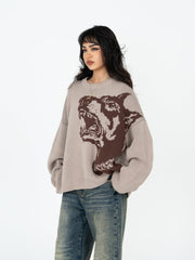 Khaki Animal Print Knit Sweater