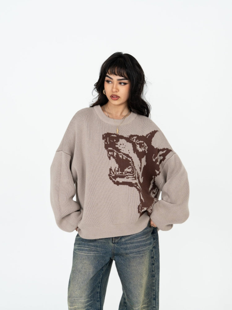 Khaki Animal Print Knit Sweater