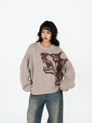 Khaki Animal Print Knit Sweater