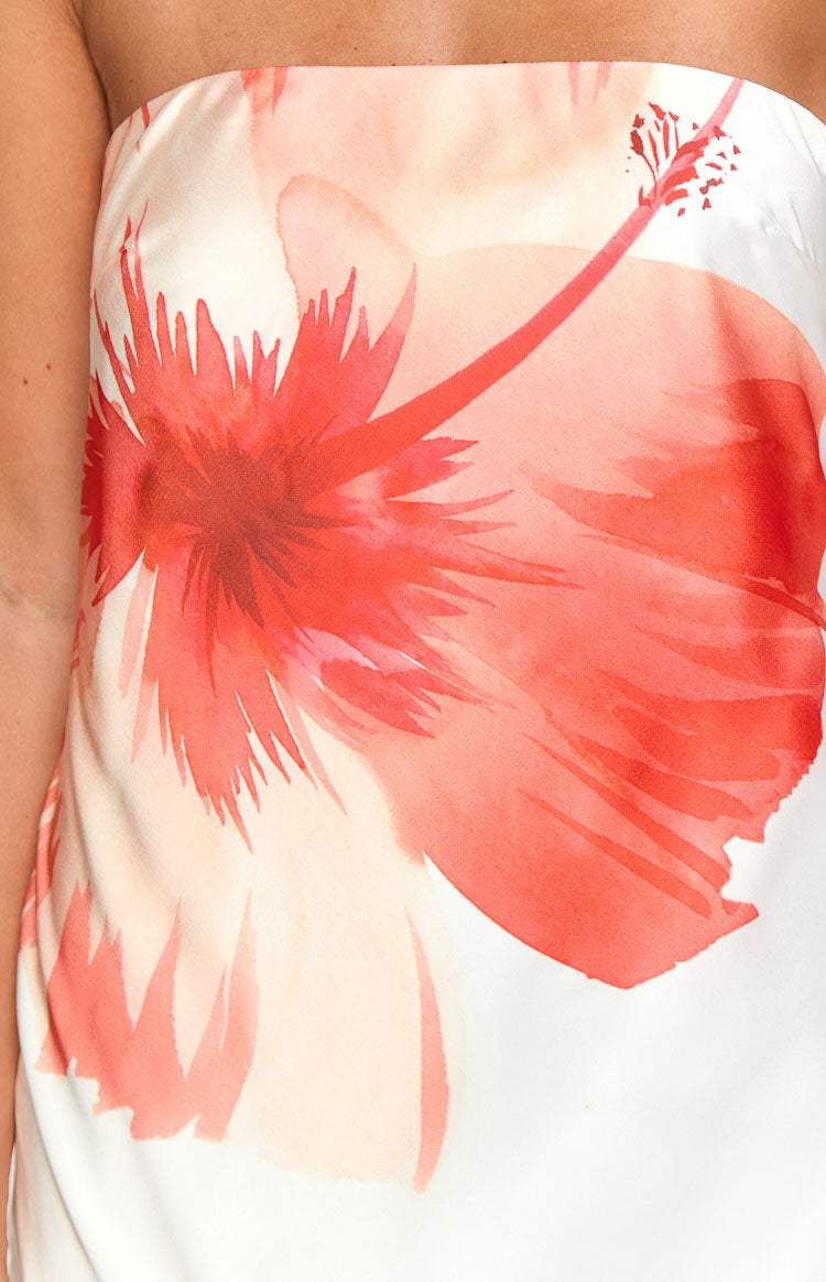 Orange Red Floral Bandeau Maxi Dress