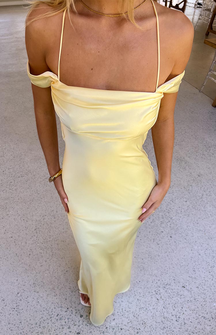 Yellow Tie Off Shoulder Formal Maxi Dress