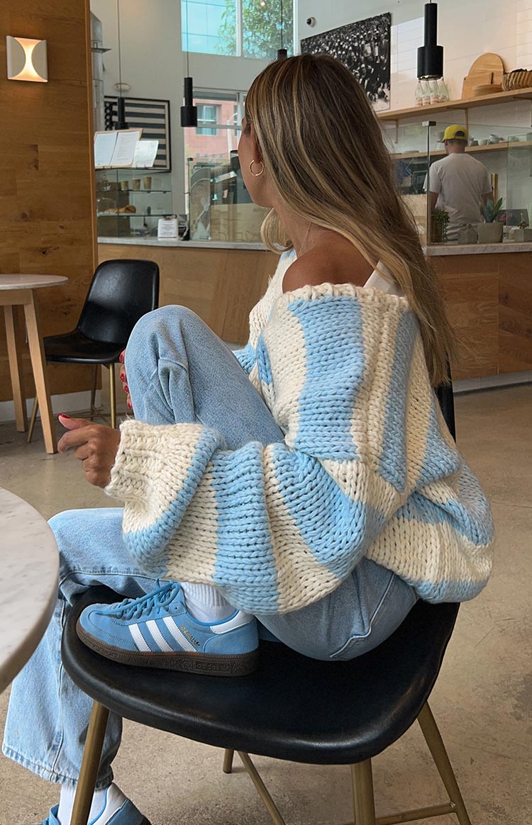 Light Blue Striped Chunky Knit Sweater