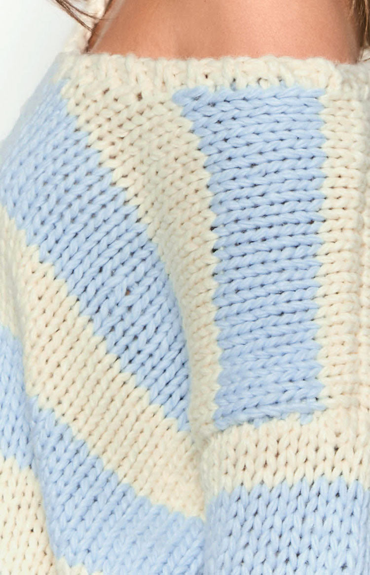 Light Blue Striped Chunky Knit Sweater