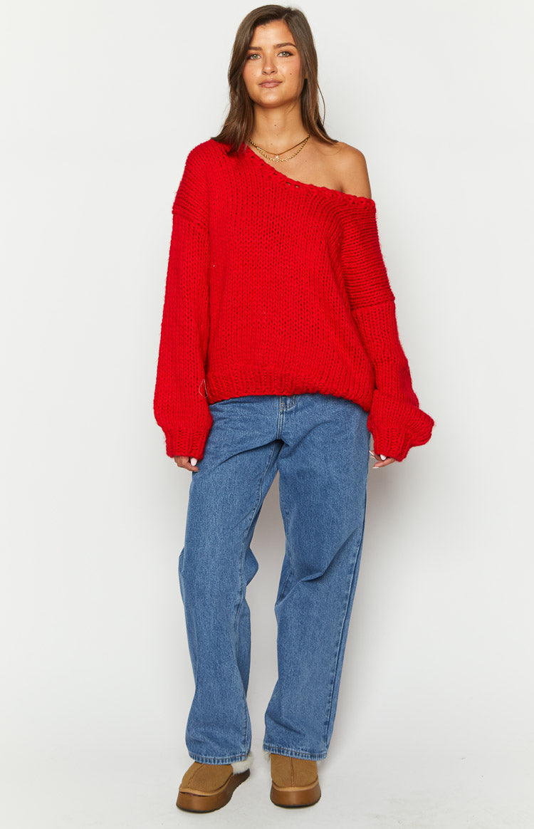 Red Chunky Knit Sweater