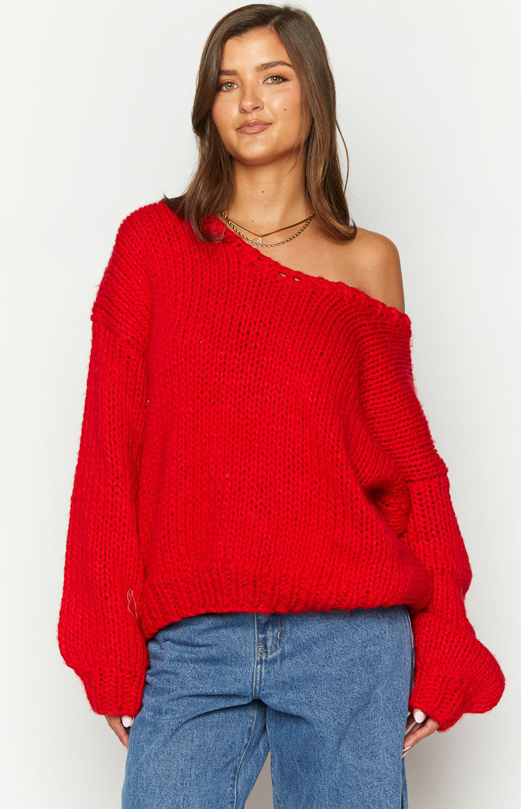 Red Chunky Knit Sweater