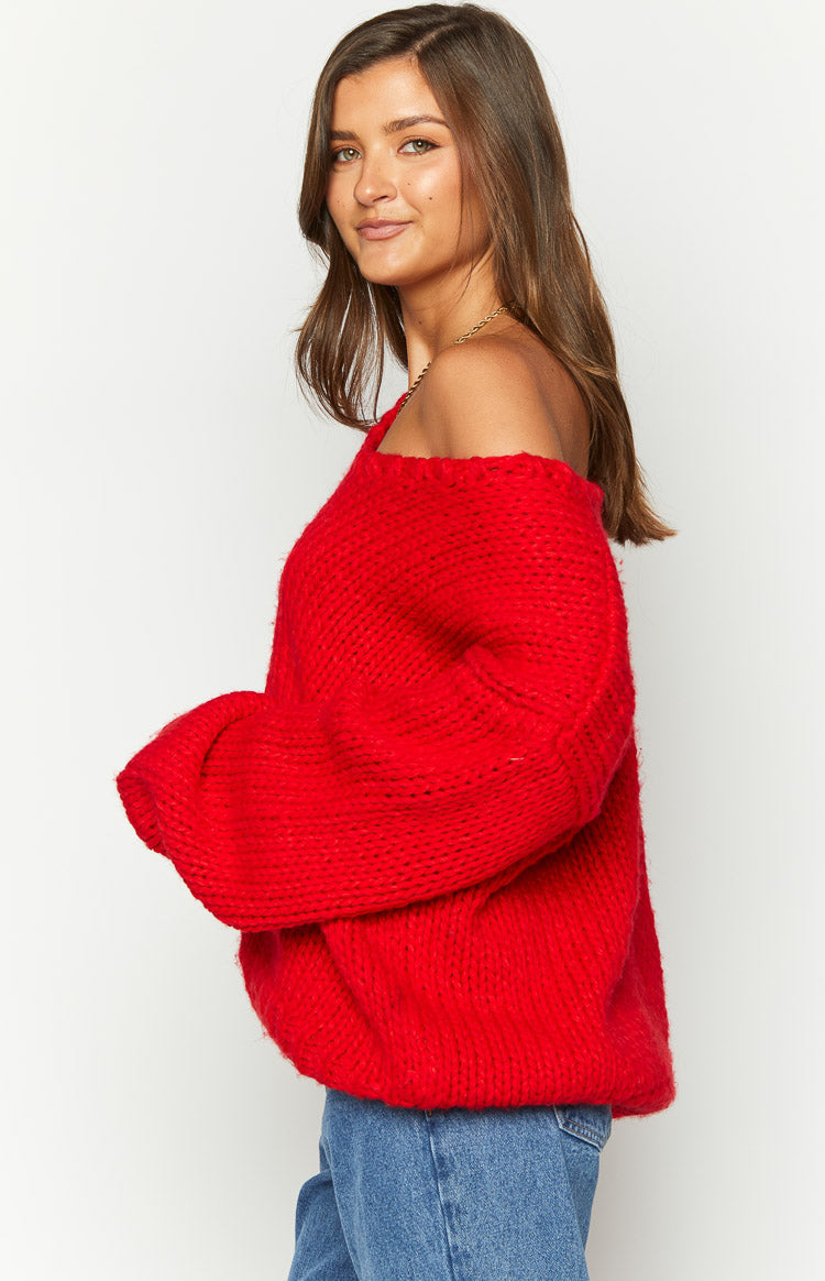 Red Chunky Knit Sweater