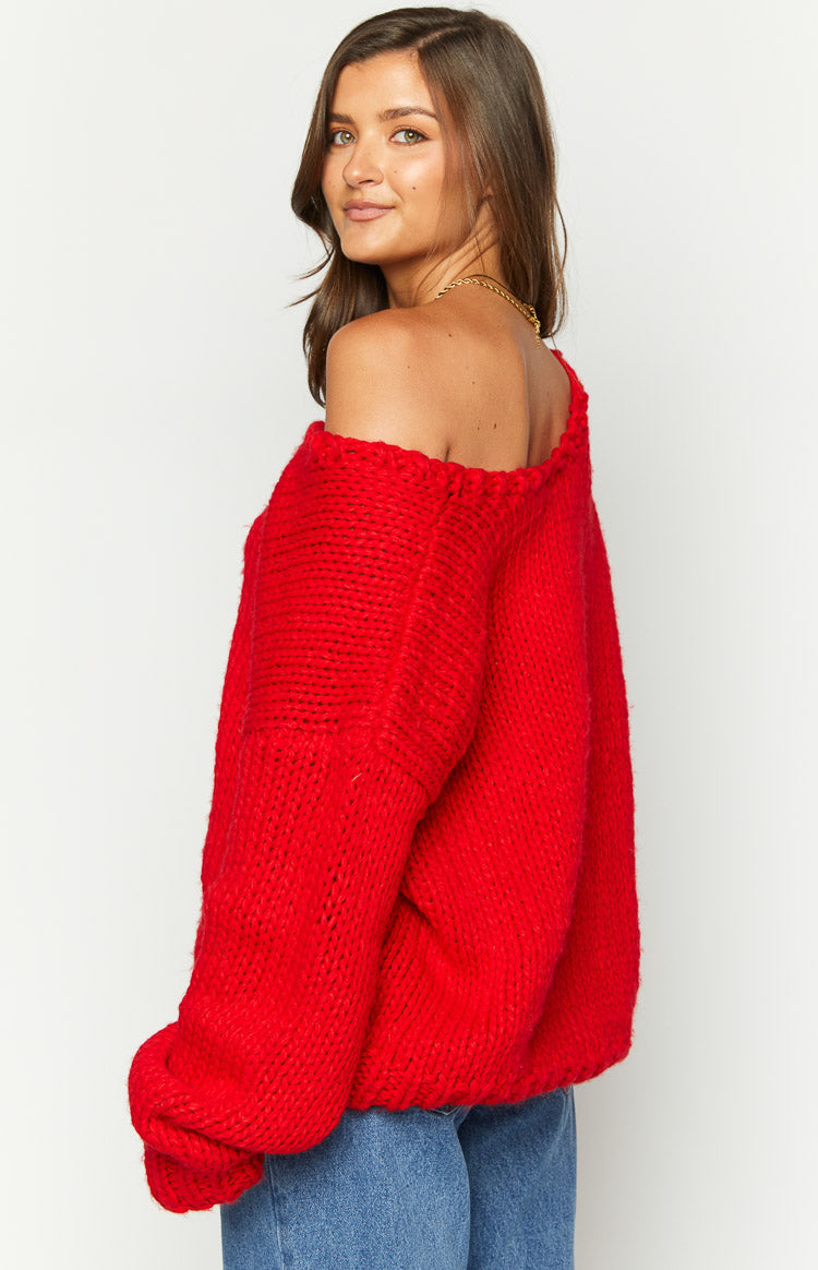 Red Chunky Knit Sweater