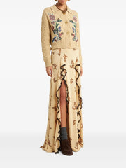 Yellow Floral High Slits Maxi Skirt