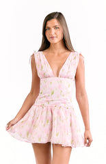Pink Floral Mini Dress