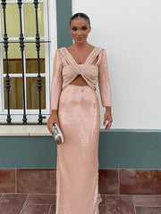Blush Pink Sequin Twisted Cut Out Maxi Dress