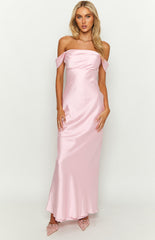 Light Pink Off Shoulder Formal Maxi Dress