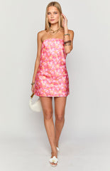 Orange Floral Strapless Mini Dress