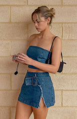 Blue Buckle Denim Mini Skirt