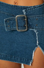 Blue Buckle Denim Mini Skirt