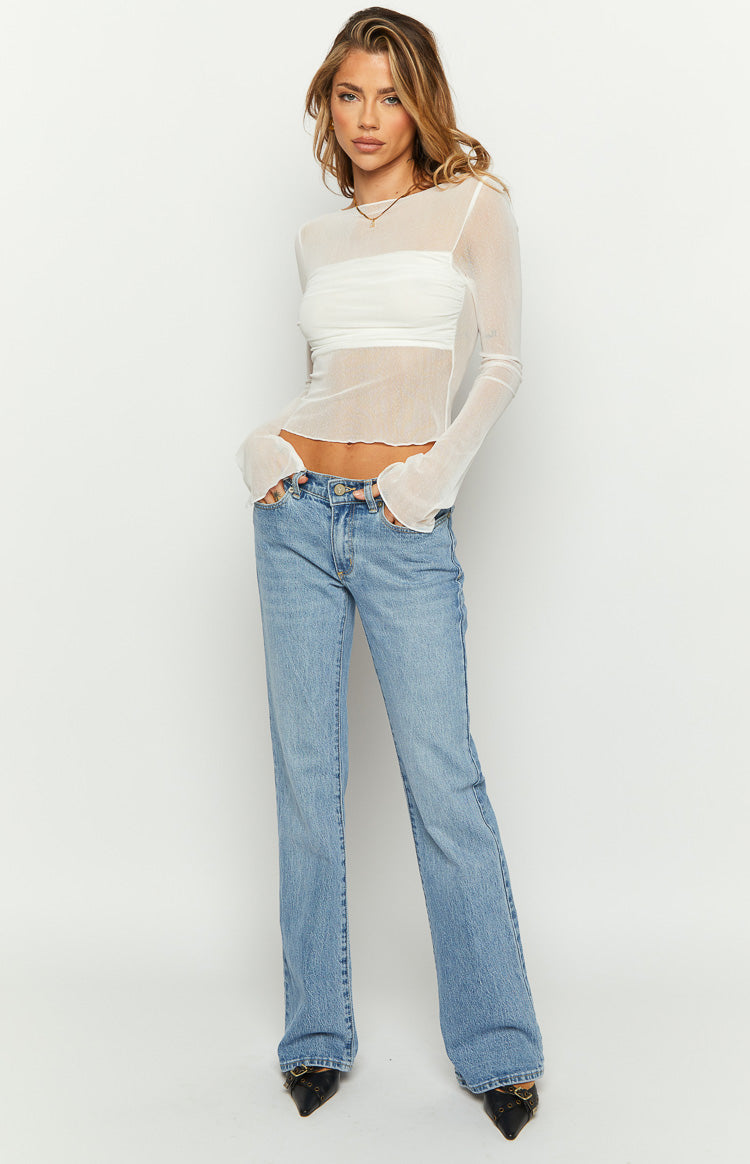 White Sheer Long Sleeve Knit Top