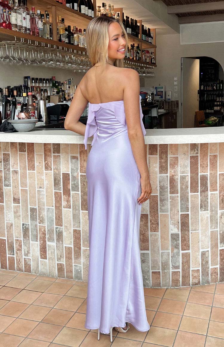 Purple Satin Strapless Maxi Dress