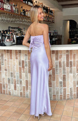 Purple Satin Strapless Maxi Dress