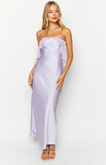 Purple Satin Strapless Maxi Dress
