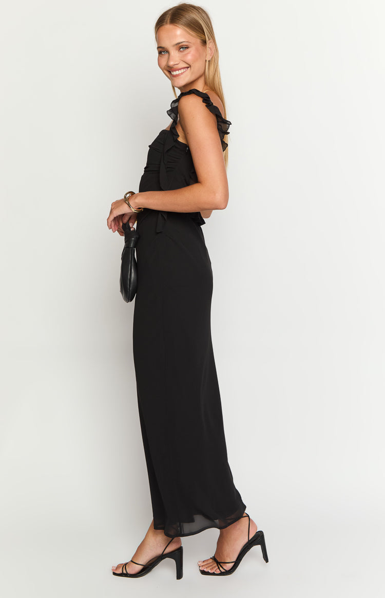 Black Satin Maxi Dress