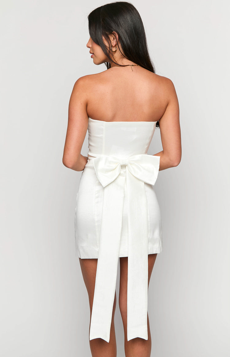 White Strapless Bowtie Mini Dress