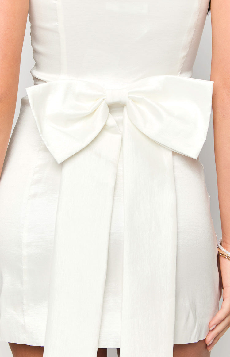 White Strapless Bowtie Mini Dress