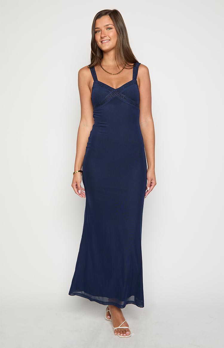 Navy Mesh Maxi Dress