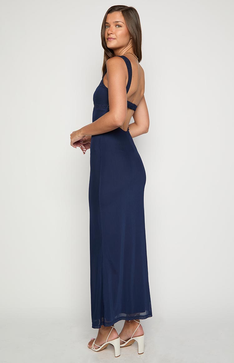Navy Mesh Maxi Dress