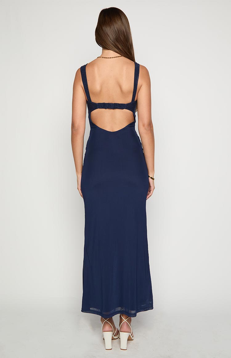 Navy Mesh Maxi Dress