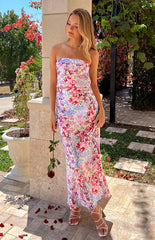 Purple Floral Print Maxi Skirt