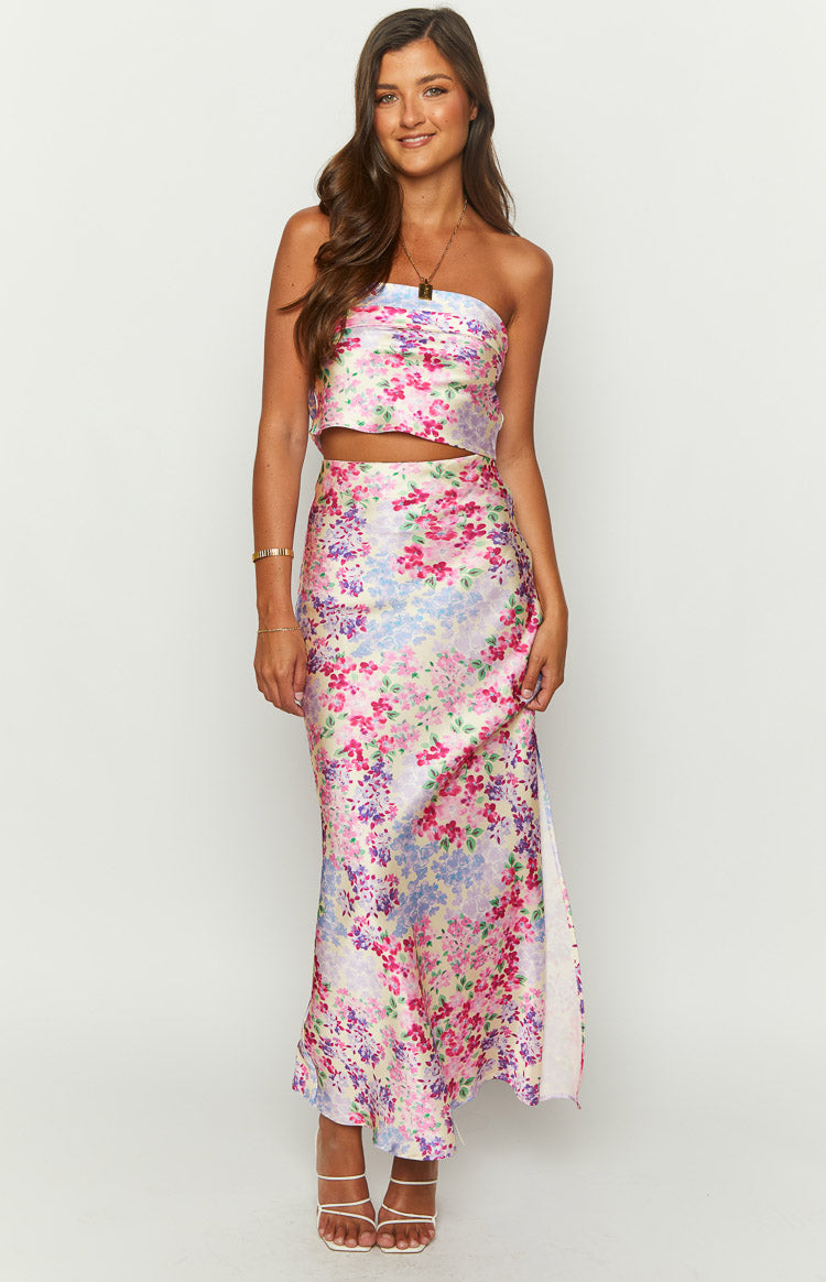 Purple Floral Print Maxi Skirt