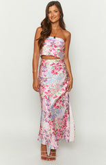 Purple Floral Print Maxi Skirt
