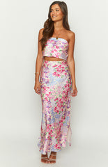 Purple Floral Print Maxi Skirt