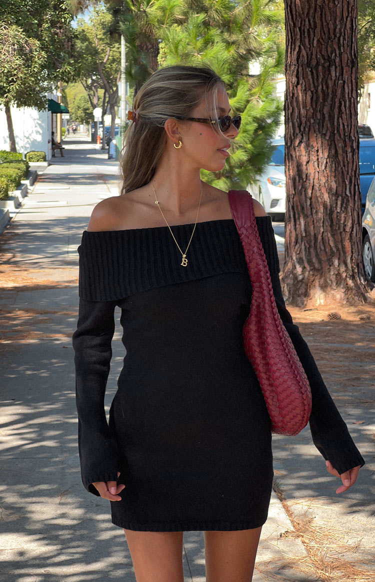 Black Long Sleeve Knit Mini Dress