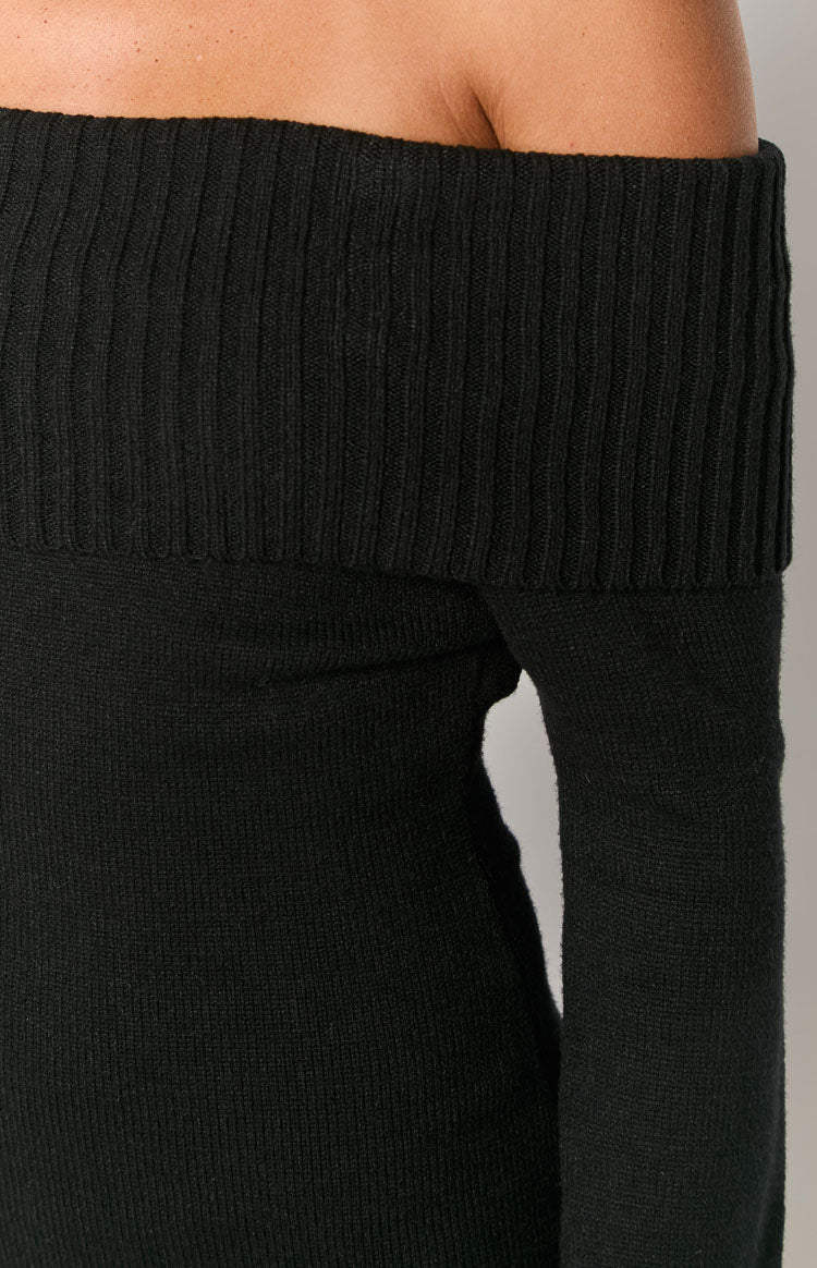 Black Long Sleeve Knit Mini Dress
