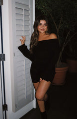 Black Off the Shoulder Knit Mini Dress