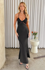Black Satin Maxi Dress