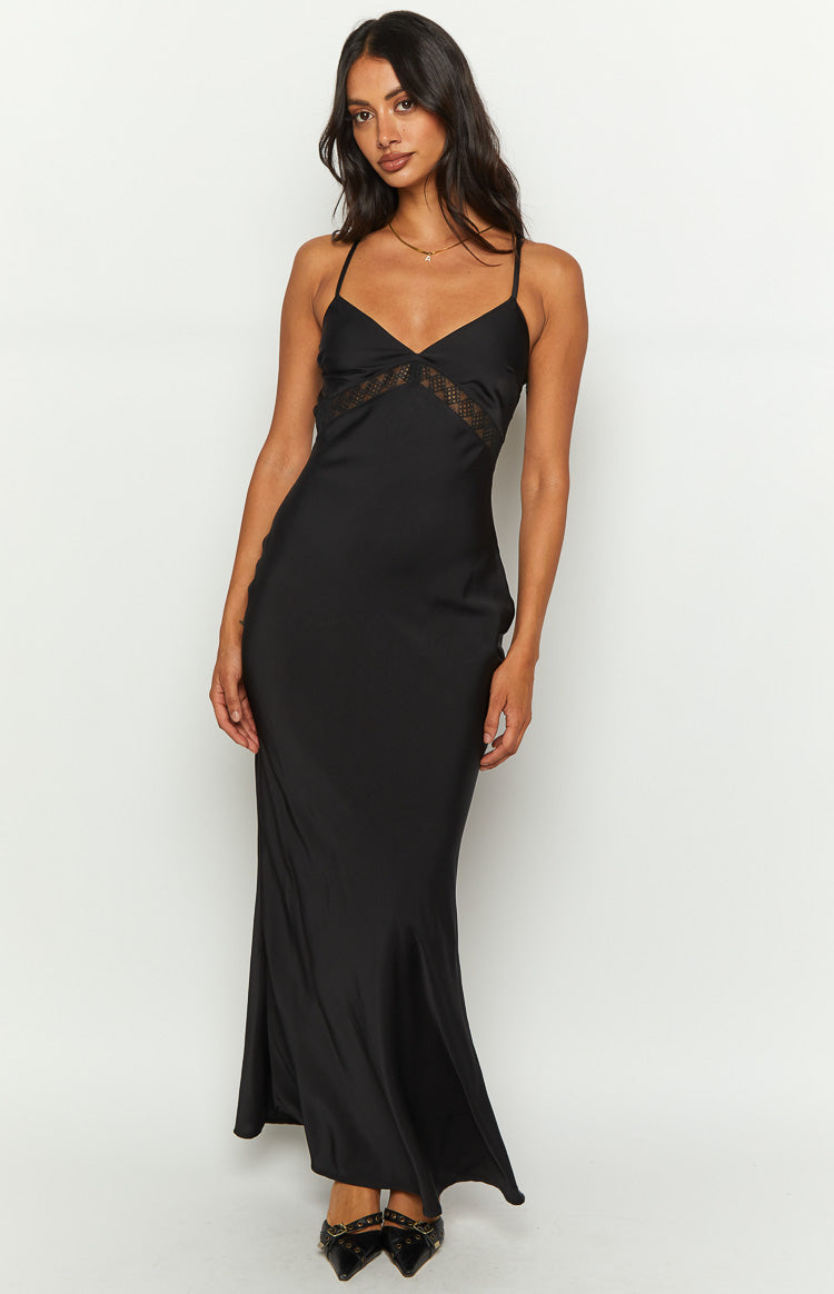 Black Satin Maxi Dress