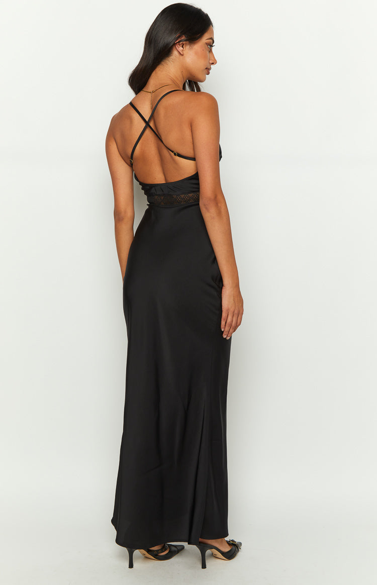 Black Satin Maxi Dress